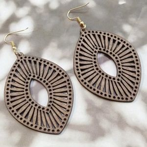 Wooden Hollow Out Geometric Drop Earrings -  Fishhook Fish Hook Earrings NWT